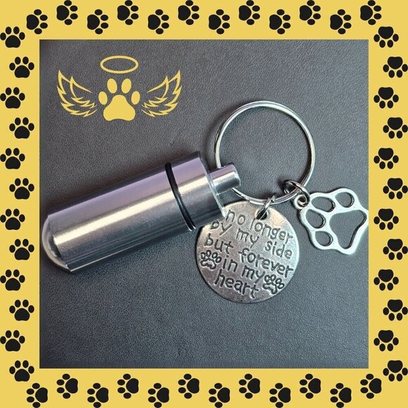Pet Memorial Keychain With Message and Paw Charms (NWOT) - Picture 1 of 4